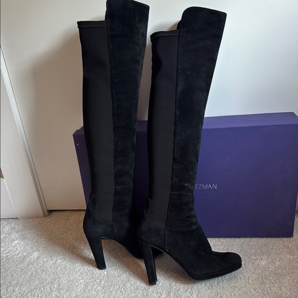 STUART WEITZMAN DEMISTRONG 5050 OVER THE KNEE BOOTS BLACK SUEDE STRETCH - Picture 4 of 5